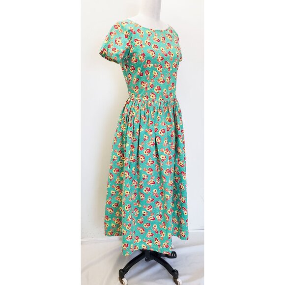 JACKPOT by Carli Gry Womens Vintage 90s does 50s Retro Floral Jade Midi M/L - Picture 6 of 13